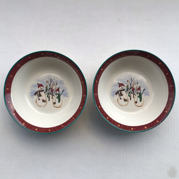 Set Of 2 Royal Seasons ‘Snowman’ Stoneware Coupe Soup/Cereal Bowls - Picture 1 of 5